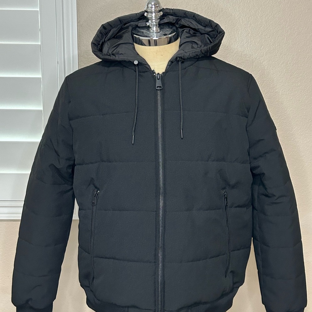Kenneth Cole New York Men's Black Hooded Jacket. Small tear on upper back